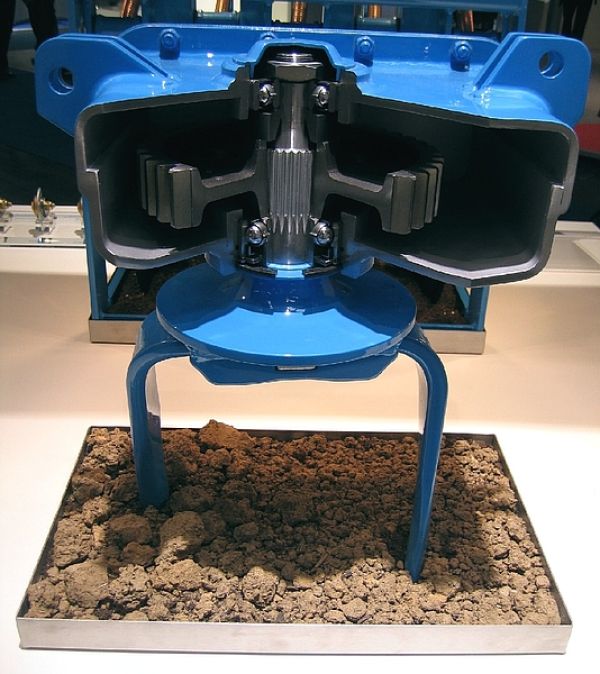 Cutaway model of the cutter tine rotor of the power harrow with NKE’s bearing unit